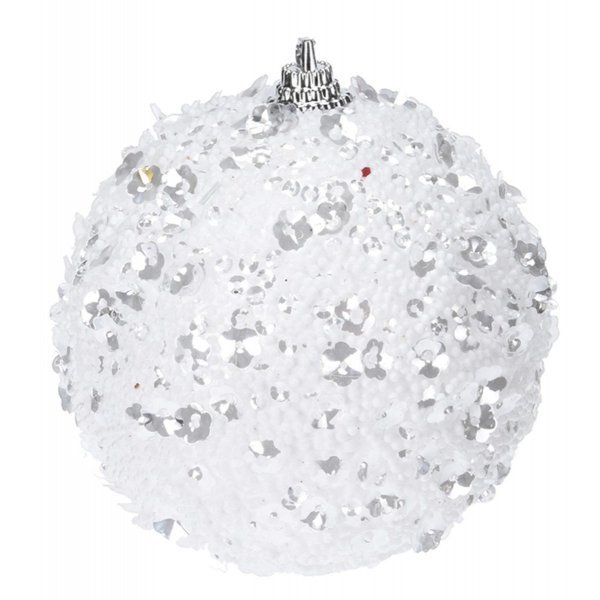 Χριστουγεννιάτικη Μπάλα Λευκή με Λουλουδάκια (10cm)